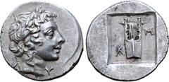 Greek Lykian League, Masikytes AR Hemidrachm. 2nd - 1st century BC. Laureate head of Apollo right, Λ behind, Y before / Kithara of four strings, M-A (retrograde) across fields. Cf. Troxell, Lycia 85.1