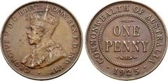 Medieval and Modern Australia, Commonwealth. George V CU Penny. Melbourne(?), 1925. GEORGIVS V D G BRITT OMN REX F D IND IMP, crowned and draped bust left / COMMONWEALTH OF AUSTRALIA, ONE PENNY within