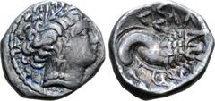 Selections from the Lanz Collection Southern Gaul, Massalia AR Drachm. Circa 2nd century BC. Celticized head of Diana to right / Stylised lion to right, ΣΣΛΛ above. Pautasso pl. 81, 417 var.; Lanz 104