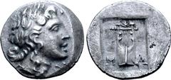 Greek Lykian League, Masikytes AR Hemidrachm. Circa 44-18 BC. Laureate head of Apollo right; Λ-Y across lower fields / Kithara; star above, M-A across lower fields; all within shallow incuse square. M