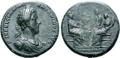 Roman Imperial Commodus Æ Medallion. Rome, AD 183. M AVREL COMMODVS ANTONINVS AVG, laureate, draped and cuirassed bust right / Roma at left seated to right holding reversed spear and Victory, Fortuna 