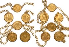 Roman Imperial A Group of Five Late Roman and Early Byzantine Solidi and a Late Roman Semissis set in mounts in a Contemporary Chain Necklace. Including a Semissis of Leo I, and solidi of Zeno, Anasta