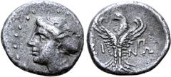 The William Stancomb Collection Paphlagonia, Sinope AR Hemidrachm. Circa 4th- 3rd centuries BC. Head of Nymph left / Eagle with wings displayed facing; [Σ]I-NΩ across fields; Π to right. SNG Stancomb 
