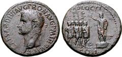 Roman Imperial Caligula Æ Sestertius. Rome, AD 39-40. CAESAR•DIVI•AVG•PRON•AVG•P•M•TR•P•III•P•P, laureate head left / ADLOCVT, Gaius 'Caligula', bare-headed and togate, standing to left with right han