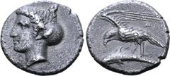 The William Stancomb Collection Paphlagonia, Sinope AR Drachm. Circa 410-350 BC. Mi-, magistrate. Head of nymph Sinope left, hair elaborately arranged and wearing sakkos / Eagle standing to left atop 