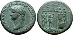Roman Imperial Nero Æ Sestertius. Rome, AD 62-68. NERO CLAVD CAESAR AVG GERM P M TR P IMP P P, laureate head / ADLOCVT COH, Nero, togate and bare-headed, standing to left on low platform, raising righ
