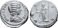 Roman Imperial Julia Domna (mother of Caracalla) AR Denarius. Rome, AD 211-217. IVLIA PIA FELIX AVG, draped bust right / VESTA, standing left, holding palladium right hand and sceptre. RIC (Caracalla)