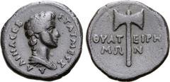 ROMAN PROVINCIAL Statilia Messalina (third wife of Nero) Æ21 of Thyatira, Cilicia. After AD 60. ΣΤΑΤ ΜΕΣΣΑΛ... CΕΒΑ, youthful bust of Nero right / ΘΥΑΤΕΙΡΗΝΩΝ, double axe. RPC I p. 405, paragraph 2 'T