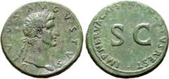 ROMAN IMPERIAL Divus Augustus Æ Sestertius. Restitution issue, struck under Nerva. Rome, AD 98. DIVVS AVGVSTVS , laureate head of Divus Augustus right / IMP•NERVA•CAESAR•AVGVSTVS•REST• around large S•