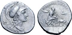 ROMAN REPUBLIC Trajan AR Denarius. Rome, circa AD 107. Restored anonymous Roman republican issue. Head of Roma right, wearing winged and crested helmet; X behind, ROMA below / IMP CAES TRAIAN AVG GER 