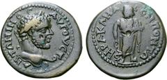 The William Stancomb Collection Bithynia, Herakleia Pontika Æ24. Caracalla, circa AD 198-217. ANTΩNINOC AVΓOYCTOC, laureate bust of Caracalla / Asklepios standing facing, holding staff around which se