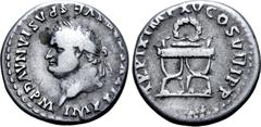 Roman Imperial Titus AR Denarius. Rome, AD 80. IMP TITVS CAES VESPASIAN AVG P M, laureate head left / TR P IX IMP XV COS VIII P P, curule chair with wreath above. RIC 109; RSC 319; BMCRE 70. 3.04g, 17