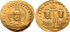 Byzantine Basil II Bulgaroktonos, with Constantine VIII, AV Histamenon Nomisma. Constantinople, AD 989-1001. +IҺS XIS RЄX RЄGNANTIҺM, facing bust of Christ Pantokrator / +bASIL C COҺSTAҺ TIb R m, crow