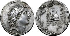 Greek Seleukid Empire, Diodotos Tryphon AR Tetradrachm. Antioch, circa 142/1-138 BC. Diademed head of Tryphon to right, filleted border around / ΒΑΣΙΛΕΩΣ ΤΡΥΦΩΝΟΣ ΑΥΤΟΚΡΑΤΟΡΟΣ, Macedonian helmet adorn