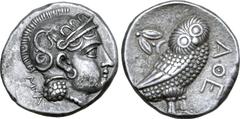 Greek Baktria, 'Athenian Series' AR Didrachm. Uncertain mint in the Oxus region, circa 261-239/8 BC. Attic standard. Head of Athena right, wearing earring, necklace, and crested Attic helmet decorated