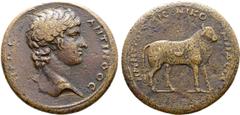 Roman Provincial Antinous (favourite of Hadrian) Medallic Æ39 (8 Assaria?) of Nicomedia, Bithynia. AD 134. HRΩC ANTINOOC, bare head of Antinous to right / H ΜΗΤΡΟΠΟΛΙC NIKOMEΔEIA, bull with crescent m