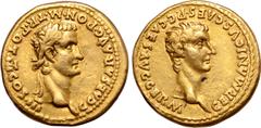 Roman Imperial Caligula AV Aureus. Rome, AD 40. C CAESAR AVG PON M TR POT III COS III, laureate head of Gaius 'Caligula' right / GERMANICVS CAES P C CAES AVG GERM, bare head of Germanicus right. RIC 2