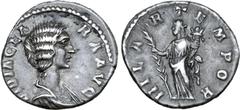 Roman Imperial Didia Clara (daughter of D. Julianus) AR Denarius. Rome, April-June AD 193. DIDIA CLARA AVG, draped bust right / HILAR TEMPOR, Hilaritas standing left, holding long palm frond and cornu