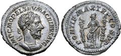 Roman Imperial Macrinus AR Denarius. Rome, AD 217-218. IMP C M OPEL SEV MACRINVS AVG, laureate, draped and cuirassed bust right / PONTIF MAX TR COS P P, Fides standing facing, head right, holding two 