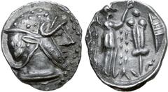 Greek Seleukid Empire, Antiochos I Soter, with Seleukos I Nikator, AR Drachm. Co-regency issue. Drangiana, circa 294-281 BC. Head of hero right, assimilating Seleukos, Alexander and Dionysos, wearing 