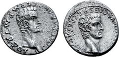 Roman Imperial Caligula AR Denarius. Commemorative issue for Germanicus. Lugdunum, AD 37. C CAESAR AVG GERM P M TR POT, bare head of Gaius 'Caligula' right / GERMANICVS CAES P C CAES AV[G GERM], bare 
