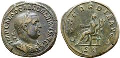 Roman Imperial Balbinus Æ Sestertius. Rome, AD 238. IMP CAES D CAEL BALBINVS AVG, laureate, draped and cuirassed bust right / CONCORDIA AVGG, Concordia seated left, holding patera and cornucopiae; SC 