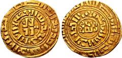 Medieval and World Crusaders, Latin Kingdom of Jerusalem AV Bezant. Acre mint, third phase, circa 1187-1260 or later. Imitating a dinar of the Fatimid caliph al-Amir. Name and titles in two lines, con