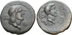 The William Stancomb Collection Kings of the Bosporus, Aspurgus and Tiberius Æ 12 Units. AD 14-37. Diademed head of Aspurgus right, with long hair; BAP monogram behind, IB before / TIBEPIOV KAIΣAPOΣ L