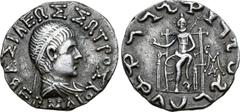 Greek Indo-Greek Kingdom, Hermaios Soter AR Tetradrachm. Indian standard. Posthumous issue struck by Indo-Skythians near Kabul, circa 90-70 BC. BAΣIΛEΩΣ ΣΩTPOΣ EPMAIOY, diademed and draped bust right 
