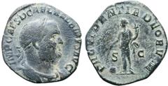 Roman Imperial Balbinus Æ Sestertius. Rome, AD 238. IMP CAES D CAEL BALBINVS AVG, laureate, draped and cuirassed bust right / PROVIDENTIA DEORVM, Providentia standing left, holding wand over globe and
