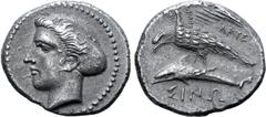 The William Stancomb Collection Paphlagonia, Sinope AR Drachm. Arte-, magistrate. Circa 410-350 BC. Head of nymph Sinope left, hair elaborately arranged and wearing sakkos / ΣΙΝΩ, eagle standing to le