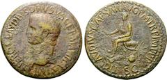 Roman Imperial Nero Claudius Drusus (father of Claudius) Æ Sestertius. Rome, AD 41-54. NERO CLAVDIVS DRVSVS GERMANICVS IMP, bare head left / TI CLAVDIVS CAESAR AVG P M TR P IMP P P, Claudius, togate, 