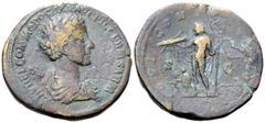 Roman Imperial Commodus, as Caesar, Æ Sestertius. Rome, AD 175-176. L AVREL COMMODO CAES AVG FIL GERM SARM, bare-headed, draped and cuirassed bust right / IOVI CONSERVATORI, Jupiter standing left, hol