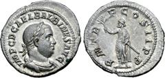 Roman Imperial Balbinus AR Denarius. Rome, AD 238. IMP C D CAEL BALBINVS AVG, laureate, draped and cuirassed bust right / P M TR P COS II P P, togate emperor standing left, holding branch and parazoni