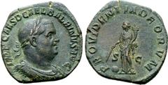 Roman Imperial Balbinus Æ Sestertius. Rome, AD 238. IMP CAES D CAEL BALBINVS AVG, laureate, draped and cuirassed bust right / PROVIDENTIA DEORVM, Providentia standing left, holding wand over globe and