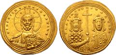 Byzantine Basil II Bulgaroktonos, with Constantine VIII, AV Histamenon Nomisma. Constantinople, AD 1005-1025. + IҺS XIS RЄX RЄGNANTIҺM, bust of Christ facing, wearing nimbus with crescents in upper qu