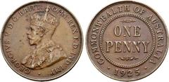 Medieval and World Australia, Commonwealth. George V CU Penny. Melbourne(?), 1925. GEORGIVS V D G BRITT OMN REX F D IND IMP, crowned and draped bust left / COMMONWEALTH OF AUSTRALIA, ONE PENNY within 