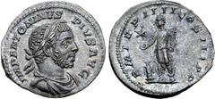 Roman Imperial Elagabalus AR Denarius. Rome, AD 220-221. IMP ANTONINVS PIVS AVG, laureate, draped bust right wearing 'horn' / P M TR P IIII COS III P P, Elagabalus standing left, sacrificing over ligh