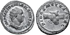 Roman Imperial Balbinus AR Antoninianus. Rome, AD 238. IMP CAES D CAEL BALBINVS AVG, radiate, draped and cuirassed bust right / FIDES MVTVA AVGG, clasped right hands. RIC 11; BMCRE 71-73; RSC 6. 4.60g