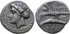 The William Stancomb Collection Paphlagonia, Sinope AR Drachm. Theoti-, magistrate. Circa 330-300 BC. Head of Nymph left, hair in sphendone, wearing triple-pendant earring and necklace / ΣΙΝΩ, eagle f