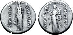 Roman Imperatorial Q. Caecilius Metellus Pius Scipio AR Denarius. Utica, 47/46 BC. P. Licinius Crassus Junianus, legatus pro praetore. Q•METEL•PIVS on right, SCIPIO•IMP on left, lion-headed figure of 