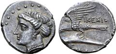 The William Stancomb Collection Paphlagonia, Sinope AR Drachm. Circa 330-300 BC. Ikesio-, magistrate. Head of nymph Sinope left, hair elaborately arranged and wearing sakkos / ΣΙΝΩ, eagle flying left 
