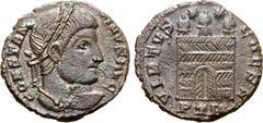 The Richard Stirk Collection Barbarous Imitation of Constantine I BI Mule Nummus. Imitating Treveri(?), circa 4th century AD. CONSTANTINVS AVG, laureate head right / VIRTVS CAESS, camp gate with seven
