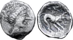 CELTIC Southern Gaul, Massalia AR Drachm. Circa 2nd century BC. Celticised head of Diana to right / Stylised lion to right. Pautasso pl. 38, 193; Lanz 1045 (this coin). 2.02g, 15mm, 12h. Very Fine. Fr