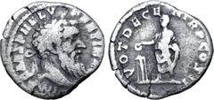 ROMAN IMPERIAL Pertinax AR Denarius. Rome, AD 193. IMP CAES P HELV PERTIN AVG, laureate head right / VOT DECEN TR P COS II, Pertinax, veiled, standing left, sacrificing out of patera in right hand ove