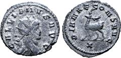 ROMAN IMPERIAL Gallienus Silvered Æ Antoninianus. Rome, AD 267-268. GALLIENVS AVG, radiate head right / DIA[NAE] CONS AVG, stag walking left; X in exergue. MIR 744b; RIC 179. 3.40g, 22mm, 8h. Good Ver
