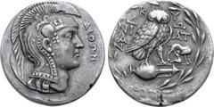 PADUANS Electrotype: Attica, Athens AR New Style Tetradrachm. Fantasy issue based on the New Style tetradrachms of 164-47 BC. Head of Athena Parthenos right, wearing necklace, pendant earring, and tri