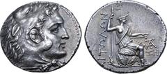 Greek Aitolia, Aitolian League AR Tetradrachm. Circa 238-228 BC. Head of Herakles to right, wearing lion skin headdress / Aitolos holding spear and sword, seated to right on Macedonian shield which re