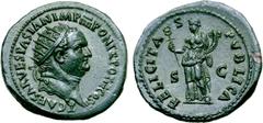 The G.T. Collection of the Twelve Caesars Titus, as Caesar, Æ Dupondius. Rome, 1 July AD 72-30 June AD 73. T CAESAR VESPASIAN IMP IIII PON TR POT III COS II, radiate head to right / FELICITAS PVBLICA,