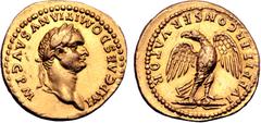 The G.T. Collection of the Twelve Caesars Domitian AV Aureus. Rome, AD 82-83. IMP CAES DOMITIANVS AVG P M, laureate head right / IVPPITER CONSERVATOR, eagle, with spread wings and head left, standing 
